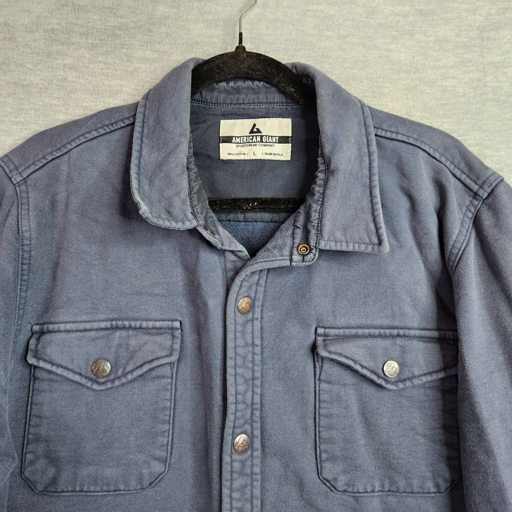 American Giant Men's Sz L Button Shirt Jacket Blue Workwear Cotton USA Made - Picture 3 of 9